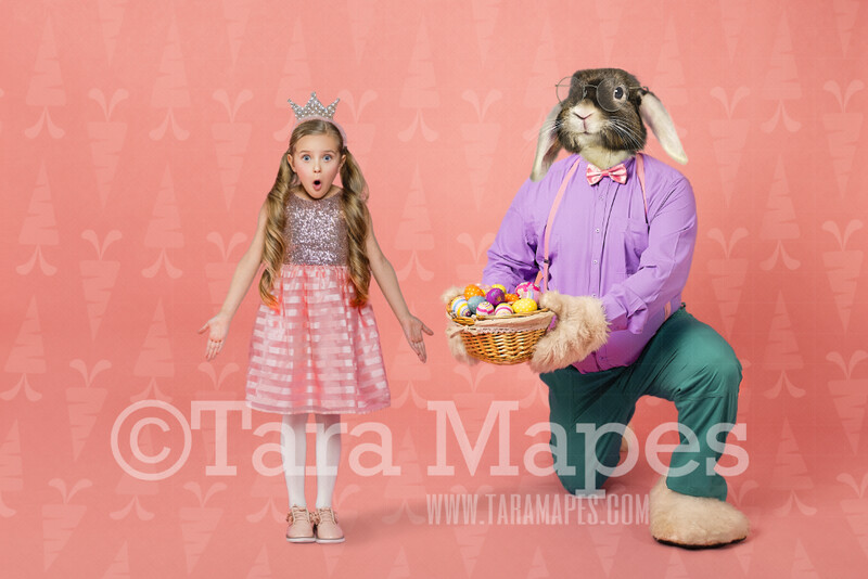 Easter Bunny Digital Backdrop - Easter Bunny With Basket (File#Purp1) - Whimsical Easter Scene - Easter Bunny Studio - Easter Digital Background / Backdrop JPG