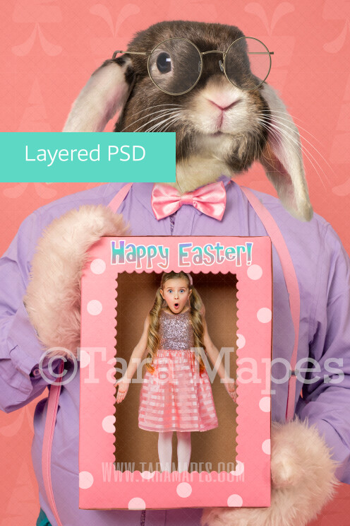 Easter Doll Box - Easter Bunny Holding Doll Box Digital Background  Easter Candy Box Digital Backdrop - Layered Photoshop File