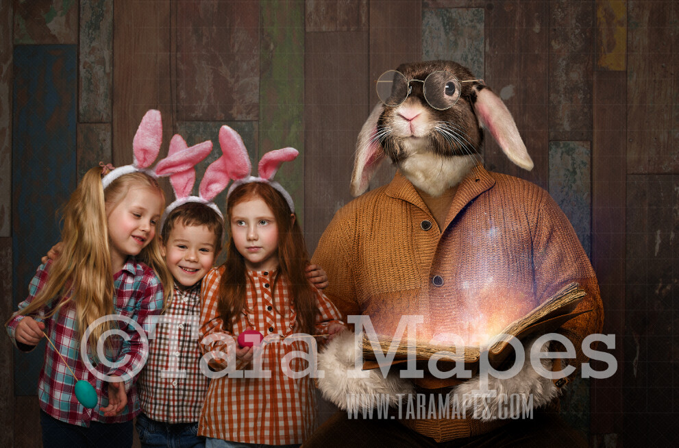 Easter Bunny Digital Backdrop - Easter Bunny Reading Magic Book - Fine Art Easter Bunny - Warm Cozy - Easter Bunny Studio - Easter Digital Background / Backdrop JPG