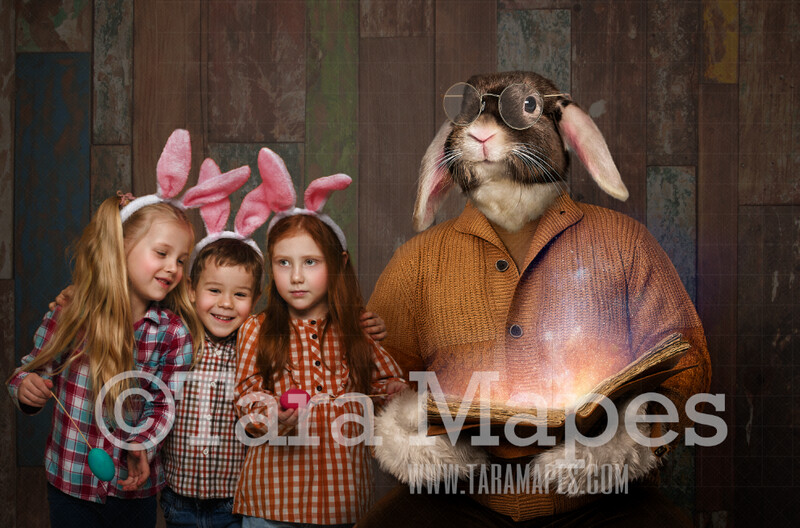 Easter Bunny Digital Backdrop - Easter Bunny Reading Magic Book - Fine Art Easter Bunny - Warm Cozy - Easter Bunny Studio - Easter Digital Background / Backdrop JPG
