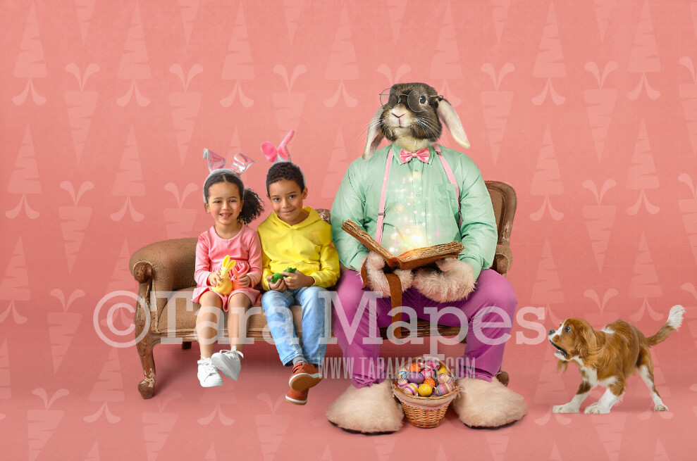 Easter Bunny Digital Backdrop - Easter Bunny Reading Magic Book (File#2)  - Whimsical Easter Scene - Easter Bunny Studio - Easter Digital Background / Backdrop JPG