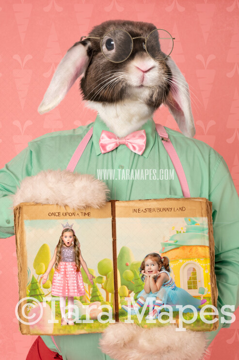 Easter Bunny Digital Backdrop - Easter Bunny in Suit Holding Easter Book  - Whimsical Easter Scene - Easter Bunny Portrait - Easter Digital Background / Backdrop JPG