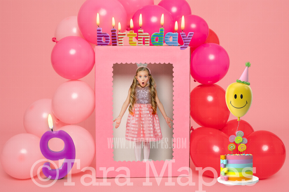 Birthday Doll Box - Colorful Doll Box- Doll Box Digital LAYERED PSD - Child Birthday Digital Background / Backdrop