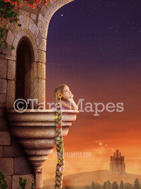 Princess Tower - Fairytale Balcony Digital Background / Backdrop - Rapunzel Tower