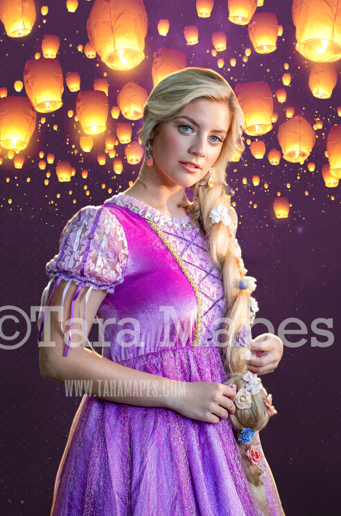 Rapunzel Lanterns- Fairytale Princess Digital Background / Backdrop - Rapunzel Sky Lanterns