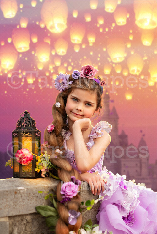 Rapunzel Lanterns- Fairytale Princess Digital Background / Backdrop - Rapunzel Sky Lanterns