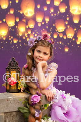 Rapunzel Lanterns- Fairytale Princess Digital Background / Backdrop - Rapunzel Sky Lanterns