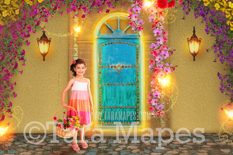 Spanish House with Magic Door with Butterflies- Magic Spell Door -  Puerta Encanto (Charm Door) - Digital Backdrop Digital Background JPG file