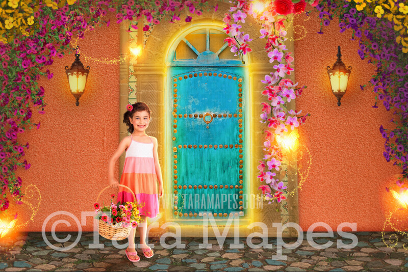 Spanish House with Magic Door with Butterflies- Magic Spell Door - Puerta Encanto (Charm Door) - Digital Backdrop Digital Background JPG file