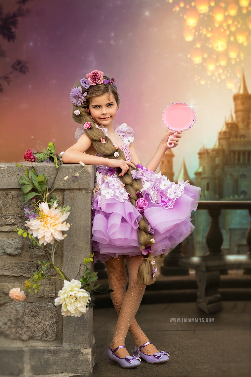 Rapunzel Castle Blurred Background for Portraits- Fairytale Princess Digital Background / Backdrop - Rapunzel Sky Lanterns