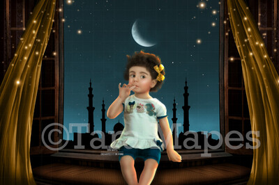 Eid Ramadan Window Overlooking Mosque - Eid Window - Ramadan Digital Background JPG file