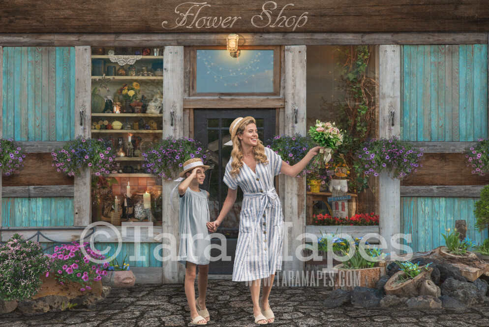 Spring Flower Shop Storefront- Rustic Spring Flower Store - Flower Nursery - Digital Background Backdrop -  JPG file Digital Background