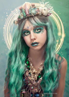 Mermaid Digital Background - Water Halo Digital Backdrop- Glowing Ring on Green Water Texture Digital Background by Tara Mapes