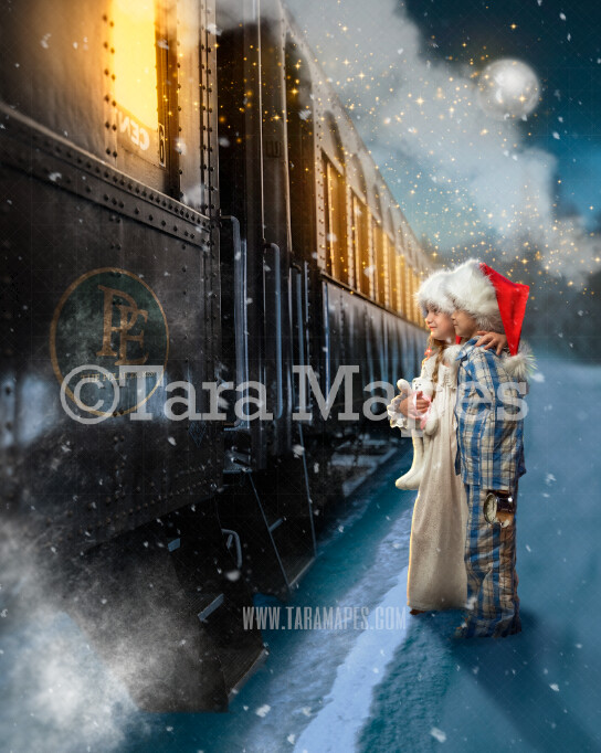 Christmas Train - Holiday Train - Magical Christmas Train in Snow - Digital Background Backdrop - Free snow overlay