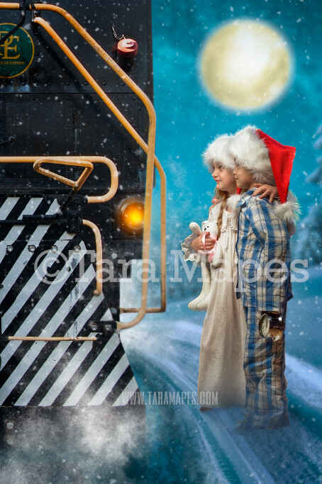 Christmas Train - Holiday Train - Magical Christmas Train in Snow - Digital Background Backdrop - Free snow overlay