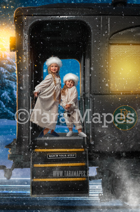 Christmas Train - Holiday Train - Magical Christmas Express Train in Snow - Digital Background Backdrop - Free snow overlay