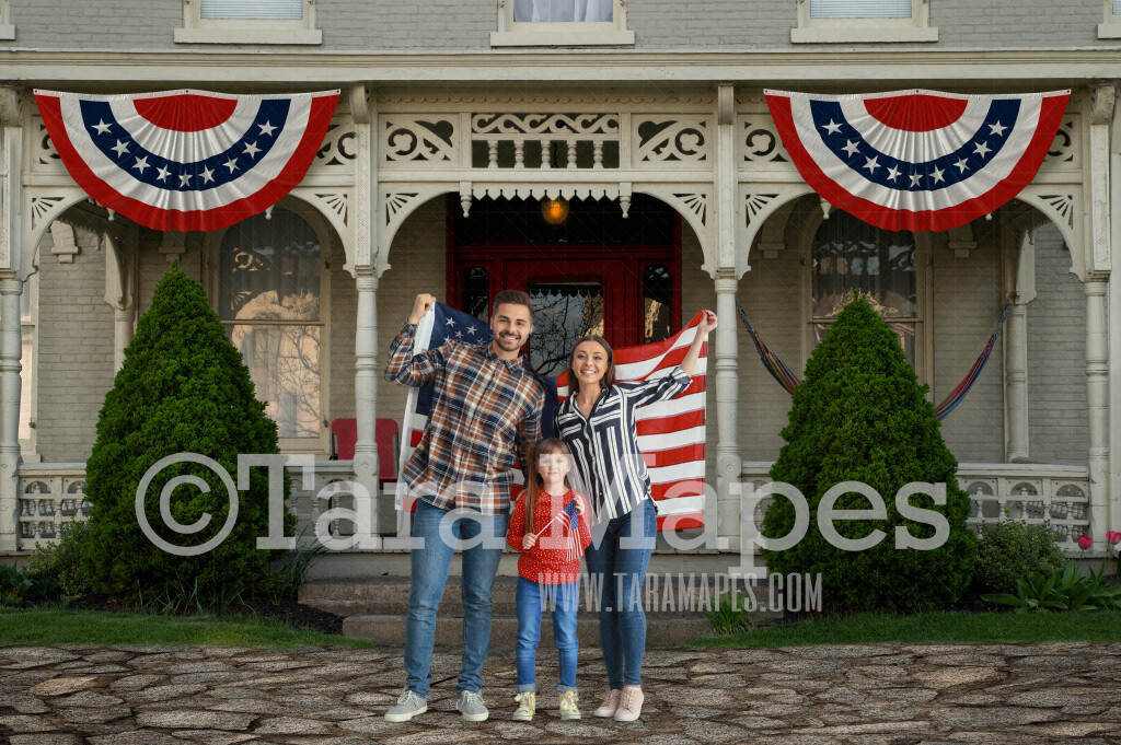 Patriotic Home - Americana Victorian Home - Storefront-  Digital Background Backdrop -  JPG file Digital Background