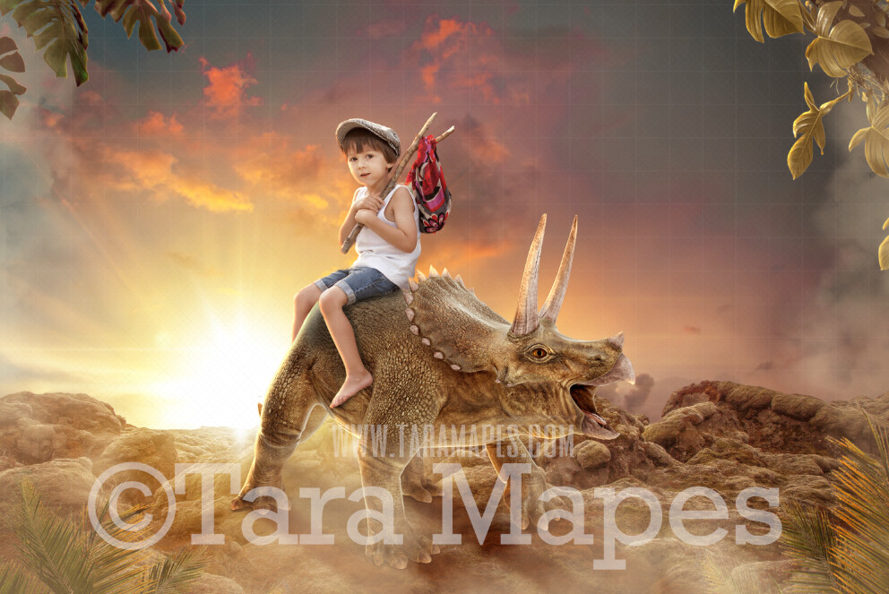 Triceratops Dinosaur Digital Background - Dino on Rocks - Digital Background / Backdrop