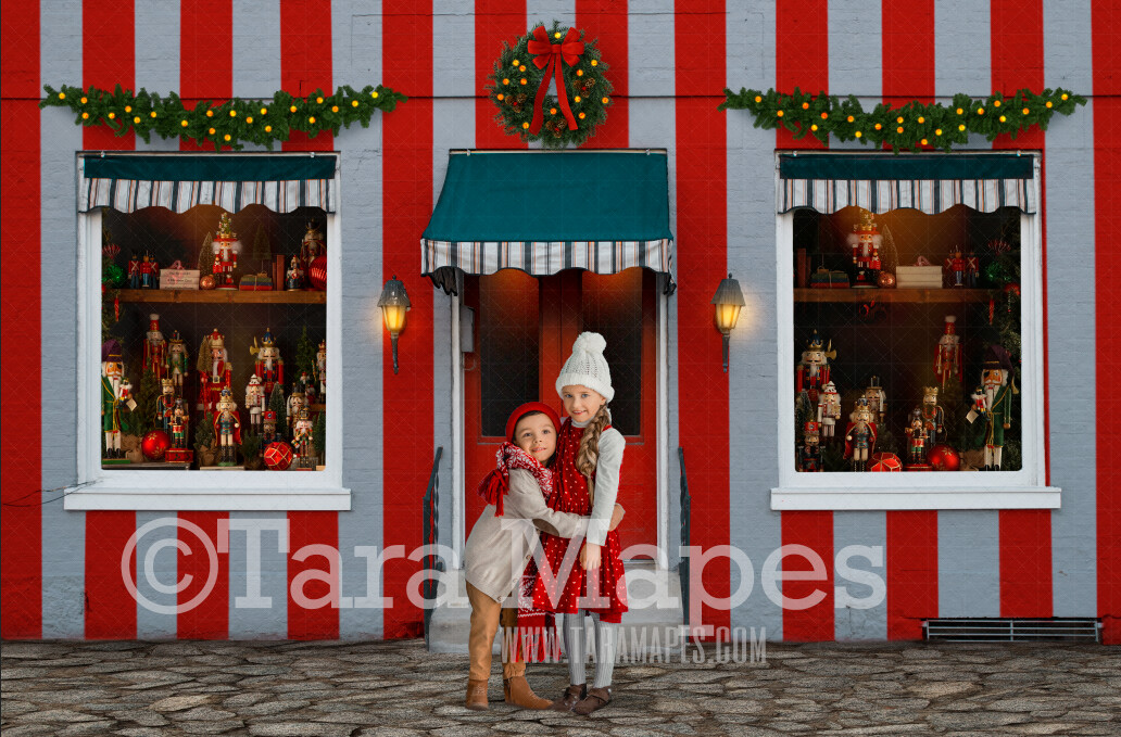 Christmas Toy Shop Digital Background - Christmas Storefront - Santa's Workshop - Santa Toy Shop Store - FREE SNOW OVERLAY included