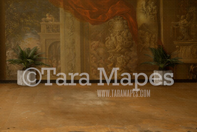 Renaissance Room Digital Background - Renaissance Feast Room with Palms - Castle Rembrandt Style - Old Master Digital Backdrop