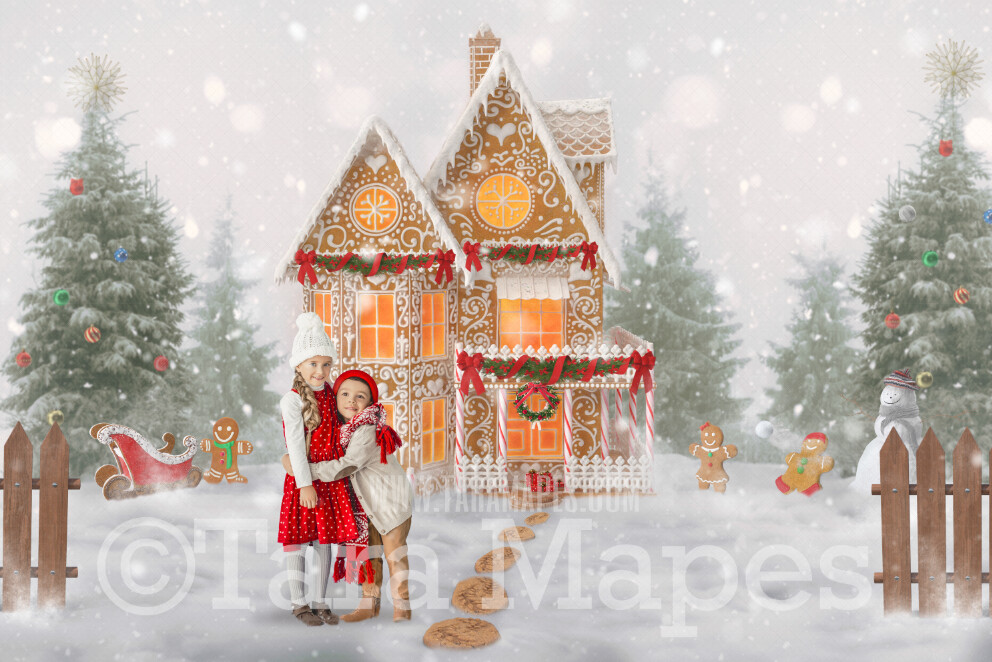 Gingerbread House Digital Backdrop - Gingerbread House - Candy - Holiday - Christmas Digital Background