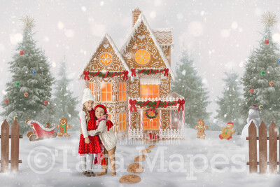 Gingerbread House Digital Backdrop - Gingerbread House - Candy - Holiday - Christmas Digital Background