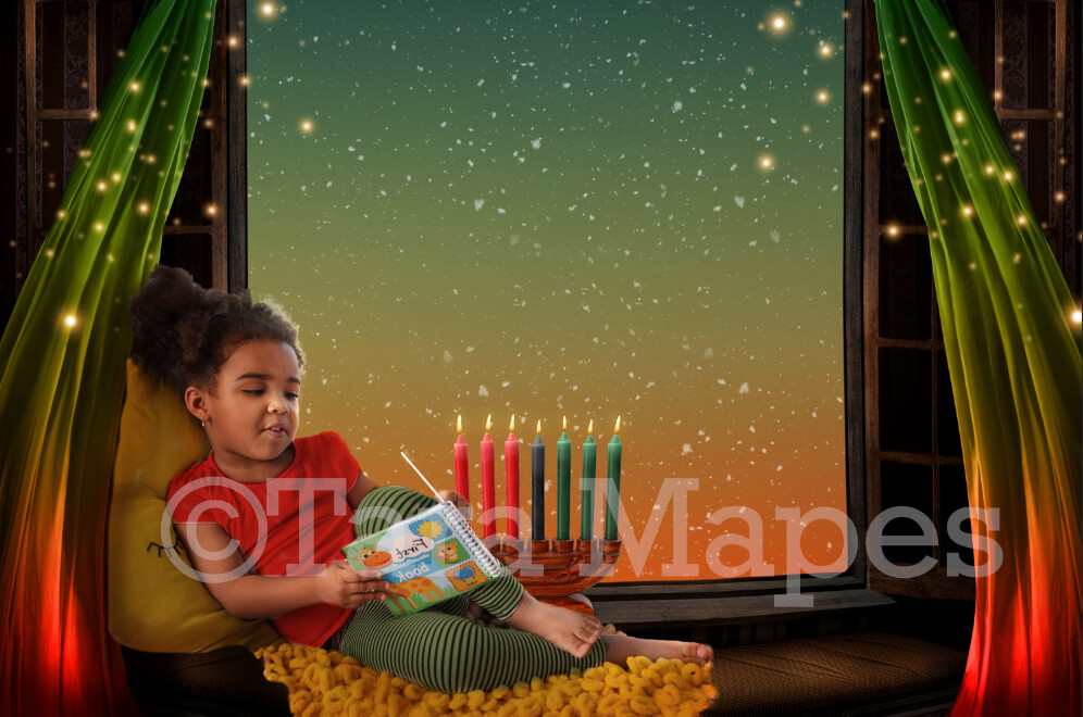 Kwanzaa Digital Backdrop - Kwanzaa Candles in Window  - African American Celebration - Holiday Digital Background Backdrop