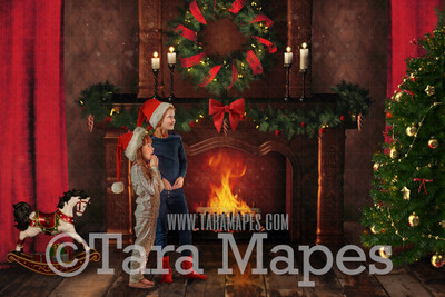 Christmas Fireplace Digital Backdrop -  Christmas Mantle Christmas Fireplace - Christmas Digital Background by Tara Mapes