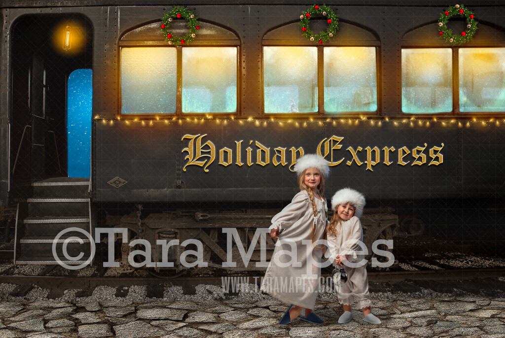 Christmas Train - Holiday Express Train - Magical Christmas Train Side View- Christmas Train Digital Background Backdrop - Free snow overlay