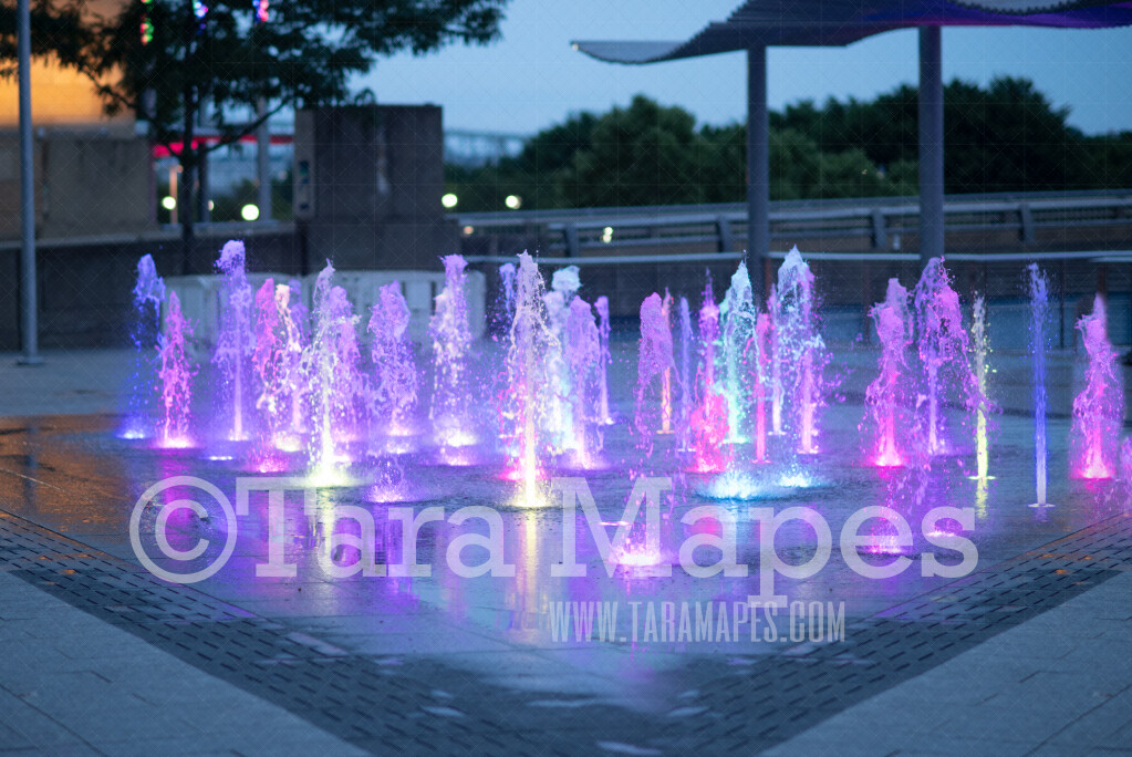 City Fountain Digital Background - THREE PACK on City Street - Fountain Lights Waterfall Stairs in Urban Setting - Colorful City Urban Scene Digital Background by Tara Mapes