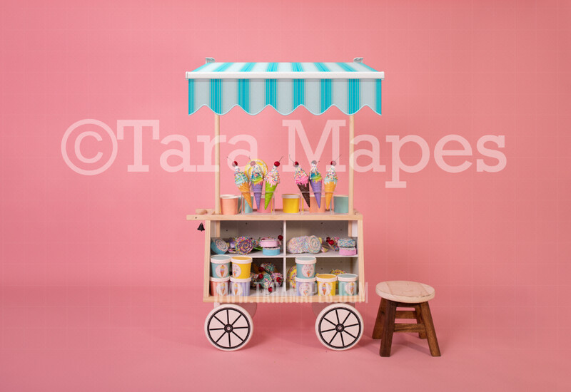 Ice Cream Cart Digital Background - Candy Cart Digital Backdrop - Striper Ice Cream Overlay - Digital Background / Backdrop