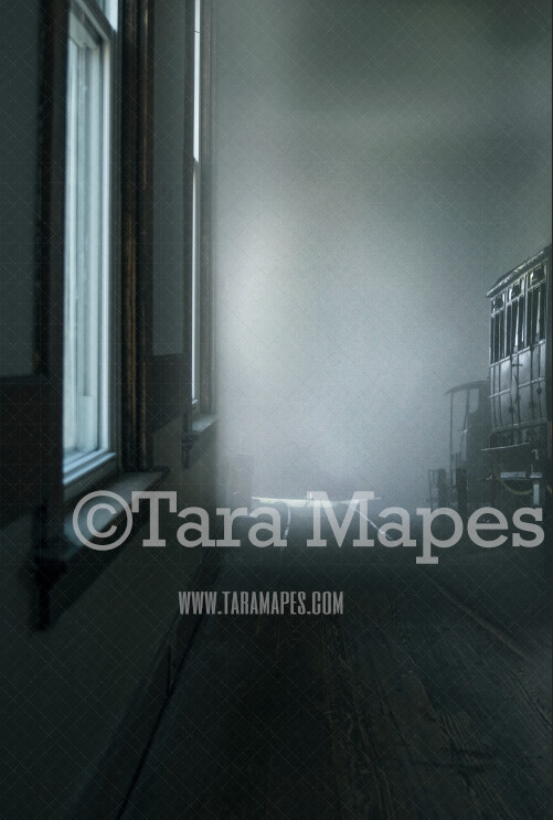 Train Window Digital Backdrop -  Train Station Platform Window with Fog Digital Background by Tara Mapes