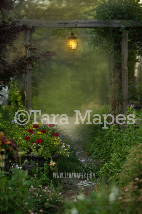 Garden Path by Flower Trellis Digital Background  - Flowers on Garden Path Nature Digital Background / Backdrop
