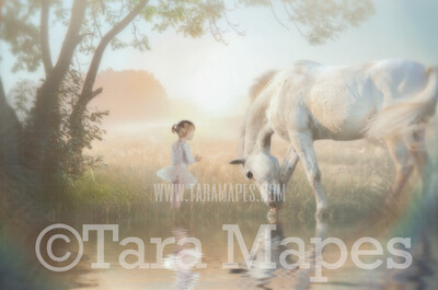 Unicorn by Lake Digital Background - Magical Unicorn Digital Backdrop