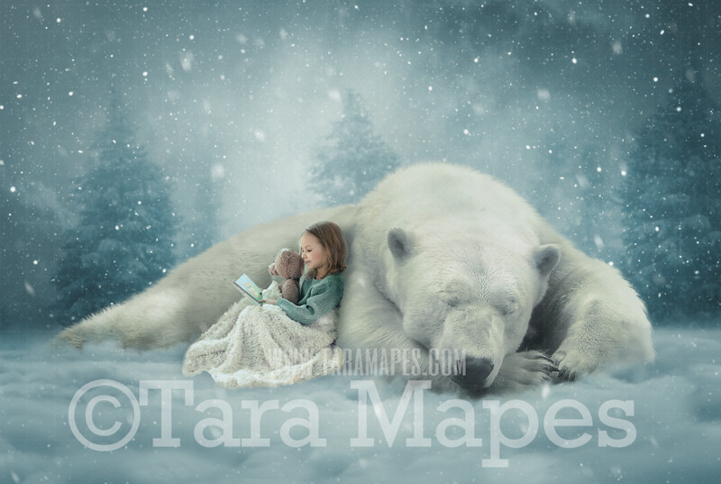 Polar Bear Digital Backdrop - Polar Bear Sleeping in Snow - Polar Bear Digital Backdrop - Free Snow Overlay