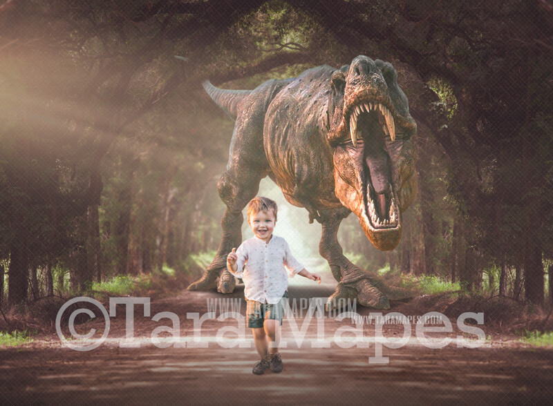 Dinosaur Digital Backdrop - Funny T-Rex Chase - Dino Chasing - Digital Background