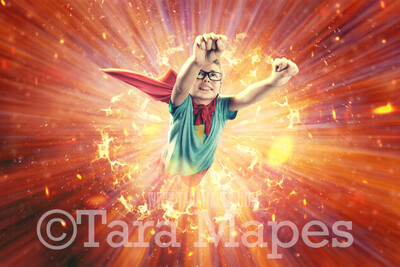 Superhero Explosion Digital Backdrop - Red Super Hero Explosion Scene for Digital Background Backdrop