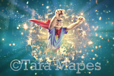 Superhero Explosion Digital Backdrop - Super Hero Explosion Scene for Digital Background Backdrop