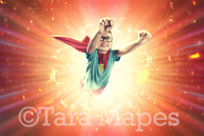 Superhero Explosion Digital Backdrop - Red Super Hero Explosion Scene for Digital Background Backdrop