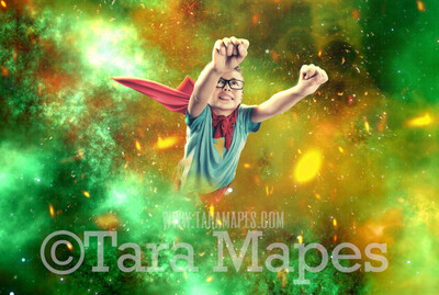 Superhero Explosion Digital Backdrop - Green Super Hero Explosion Scene for Digital Background Backdrop