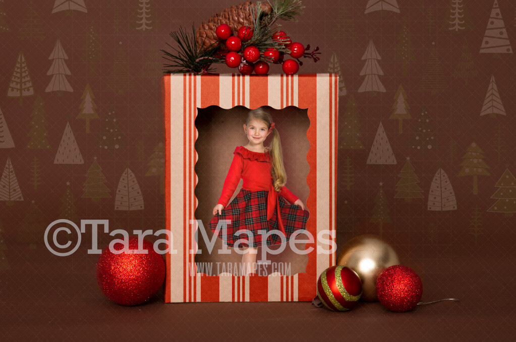 Rustic Christmas Doll Box Digital Backdrop - Christmas Doll Box Digital Backdrop - Natural Rustic Doll Box-  LAYERED PSD - Child Fun Christmas Digital Background / Backdrop