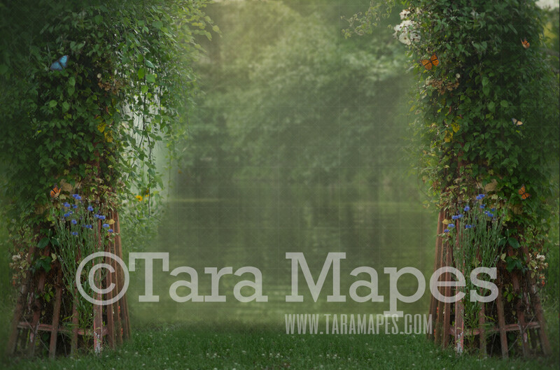 Garden Digital Backdrop - Garden Trellis Arch - Ivy Arch in Garden - Garden of Flowers Digital Background