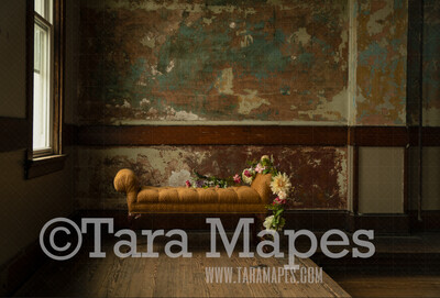 Vintage Yellow Seat Grunge Background - Vintage Couch - Vintage Loveseat Vintage Settee Bench -  Studio Digital Background Backdrop