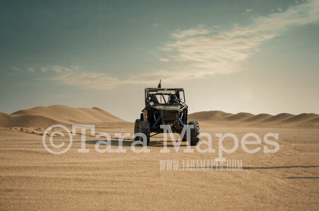 Desert Digital Backdrop - UTV in Desert Sunset - Side by Side in Sand Dunes Desert Digital Background