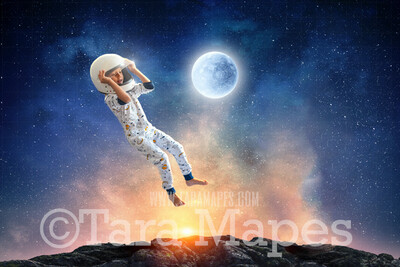 Space Digital Backdrop  - Outerspace Digital Backdrop - Galaxy Moon Space Digital Background