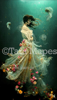 Mermaid Gown Digital Background - Ethereal Surreal Mermaid Scene - Mermaid Underwater - Gown Underwater - Beautiful Mermaid Scene - JPG File Digital Background