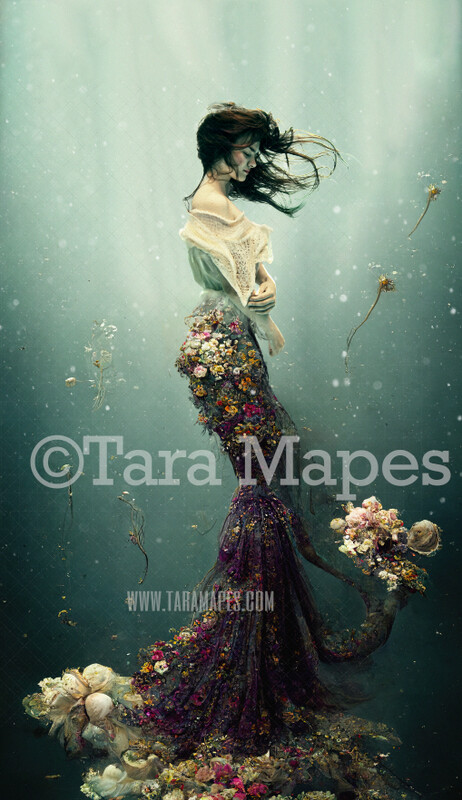 Mermaid Gown Digital Background - Ethereal Surreal Mermaid Scene - Mermaid Underwater - Gown Underwater - Beautiful Mermaid Scene - JPG File Digital Background