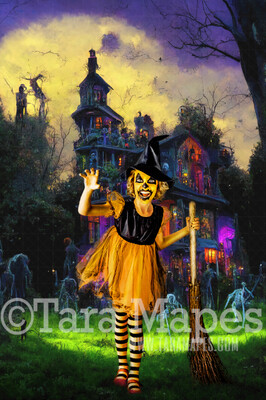 Halloween Digital Backdrop - Fun Halloween Party - Colorful Haunted House Party - JPG File - Halloween Digital Background
