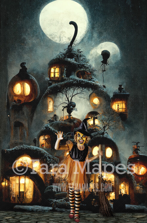 Halloween Digital Backdrop - Surreal Haunted House - Quirky Fun Nightmare Pumpkin Halloween House - JPG File - Halloween Digital Background