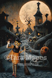 Halloween Digital Backdrop - Surreal Halloween Nightmare City - Quirky Fun Nightmare Street - JPG File - Halloween Digital Background